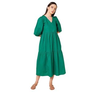 Home high star women's cotton pleated maxi casual dress